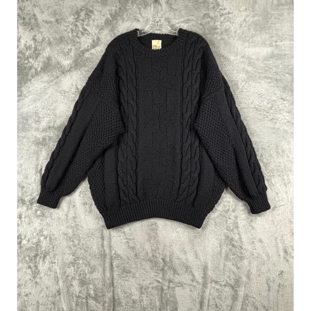 Dale of Norway Chunky Cable Knit Sweater Mens XL Black Wool Heavy Crew Vintage